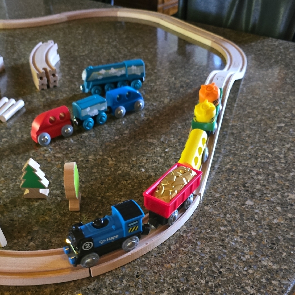 Classic Wooden Train Set with Red and Yellow Accents